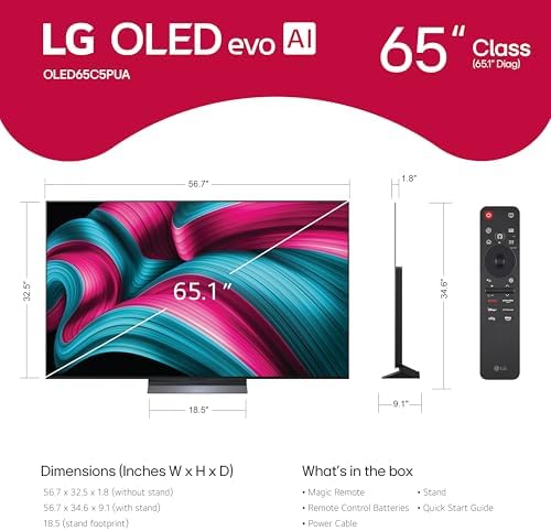 LG Smart TV Class OLED evo AI 4K C5 Series de 65 pulgadas con Dolby Atmos, Dolby Vision, HDR10, AI Super Upscaling 4K, modo Cineasta, Orquesta Wow, Alexa incorporado (OLED65C5PUA, 2025)