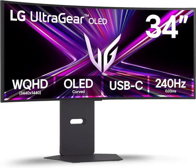 LG UltraGear 34 inch Ultrawide QHD 2K 1440P 240Hz FreeSync Premium Pro & G Sync Compatible 0 03ms HDR400 USB C OLED Curved Gaming Computer Monitor with Height Adjustable  Swivel & Tilt Stand 34GX900A B