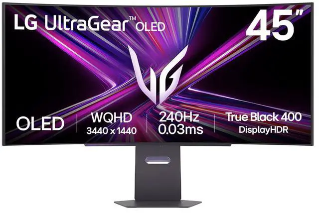LG UltraGear 45 inch Ultrawide WQHD 2K 1440P 240Hz AMD FreeSync Premium Pro & G Sync Compatible 0 03ms HDR400 USB C OLED Curved Gaming Computer Monitor with Height Adjustable  Swivel & Tilt Stand 45GX900A B