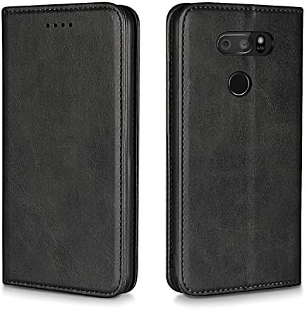 LG V30/V30 Plus/V35 ThinQ Case  Luxury  Cowhide Genuine Leather  Magnetic Closure  Handmade Wallet Case with Kickstand and Card Slots for LGV30/V30 Plus/V35/V35 ThinQ/V30 /V30s   Black