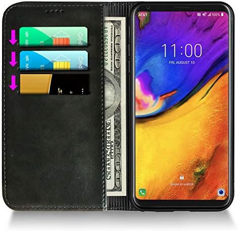 LG V30/V30 Plus/V35 ThinQ Case  Luxury  Cowhide Genuine Leather  Magnetic Closure  Handmade Wallet Case with Kickstand and Card Slots for LGV30/V30 Plus/V35/V35 ThinQ/V30 /V30s   Black