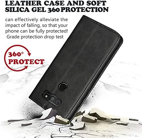 LG V30/V30 Plus/V35 ThinQ Case  Luxury  Cowhide Genuine Leather  Magnetic Closure  Handmade Wallet Case with Kickstand and Card Slots for LGV30/V30 Plus/V35/V35 ThinQ/V30 /V30s   Black