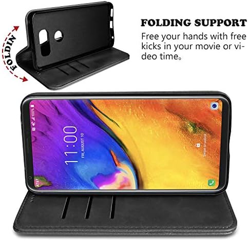 LG V30/V30 Plus/V35 ThinQ Case  Luxury  Cowhide Genuine Leather  Magnetic Closure  Handmade Wallet Case with Kickstand and Card Slots for LGV30/V30 Plus/V35/V35 ThinQ/V30 /V30s   Black