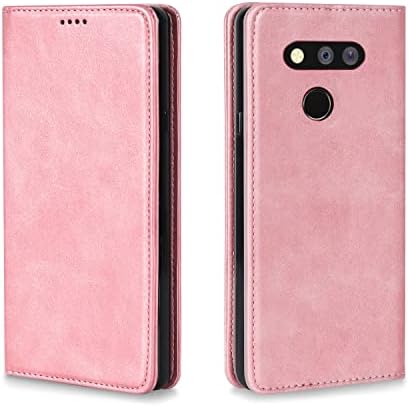 LG V30/V30 Plus/V35 ThinQ Case  Luxury  Cowhide Genuine Leather  Magnetic Closure  Handmade Wallet Case with Kickstand and Card Slots for LGV30/V30 Plus/V35/V35 ThinQ/V30 /V30s   Black