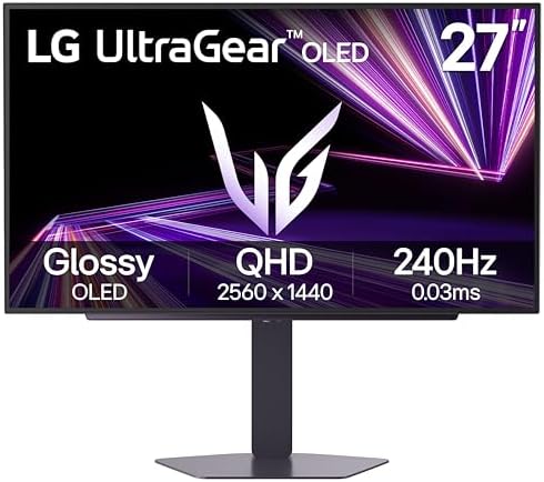 LG  27GS93QE 27 inch Ultragear OLED Gaming Monitor QHD 1440p 240Hz 0 03ms DisplayHDR True Black 400 AMD FreeSync Premium Pro NVIDIA G Sync HDMI 2 1 DisplayPort Tilt/Height/Pivot Stand Black