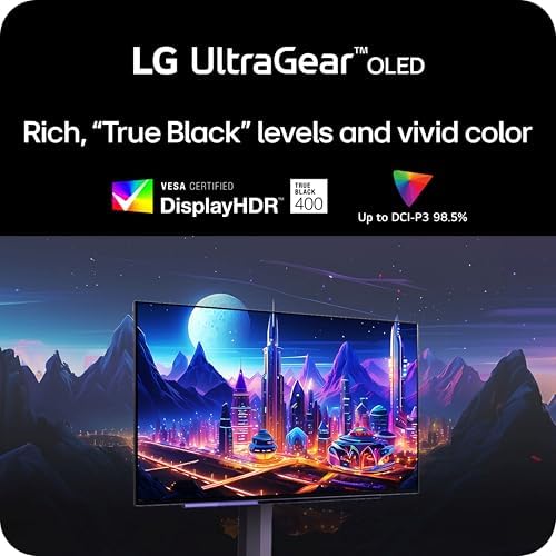 LG  27GS93QE 27 inch Ultragear OLED Gaming Monitor QHD 1440p 240Hz 0 03ms DisplayHDR True Black 400 AMD FreeSync Premium Pro NVIDIA G Sync HDMI 2 1 DisplayPort Tilt/Height/Pivot Stand Black