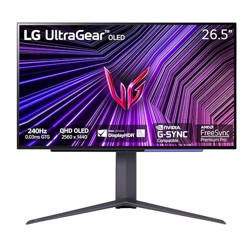 LG  27GS95QE 27 inch Ultragear OLED Gaming Monitor QHD 1440p 240Hz 0 03ms DisplayHDR True Black 400 AMD FreeSync Premium Pro NVIDIA G Sync HDMI 2 1 DisplayPort Tilt/Height/Swivel Stand Black