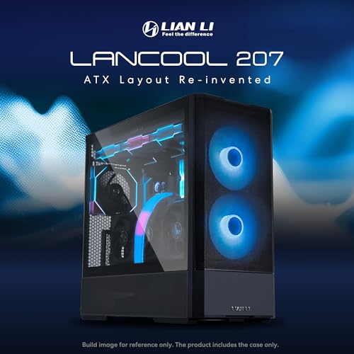 LIAN LI LANCOOL 207 Compact ATX RGB Gaming Computer Case  Airflow Optimized Mesh Panels Tower Chassis w/ 2x140mm ARGB 2x120mm PWM Fans Pre Installed  USB Type C Port  Tempered Glass Side Panel  Black
