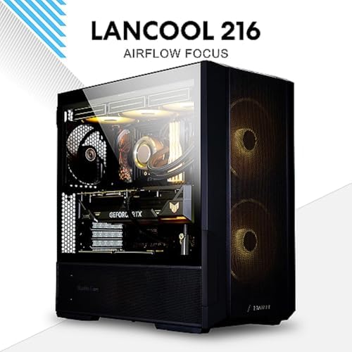 LIAN LI LANCOOL 216 E-ATX - Funda para computadora de juegos Airflow Focus RGB con paneles de malla integral, ventiladores PWM de 0.160 pulgadas y 0.35 pulgadas preinstalados e innovador chasis de soporte de ventilador PCIe trasero (negro)