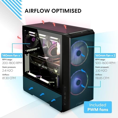 LIAN LI LANCOOL 216 E-ATX - Funda para computadora de juegos Airflow Focus RGB con paneles de malla integral, ventiladores PWM de 0.160 pulgadas y 0.35 pulgadas preinstalados e innovador chasis de soporte de ventilador PCIe trasero (negro)
