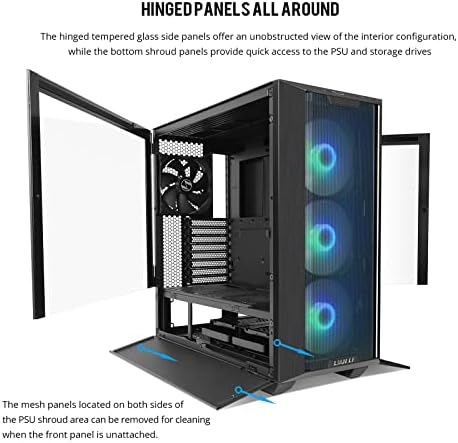 LIAN LI LANCOOL III E ATX PC Case  Spacious RGB Gaming Computer Case with Hinged Tempered Glass Doors  Fine Mesh Panels  4x140mm PWM Fans Pre Installed High Airflow Chassis  Black