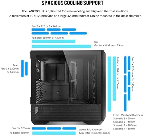 LIAN LI LANCOOL III E ATX PC Case  Spacious RGB Gaming Computer Case with Hinged Tempered Glass Doors  Fine Mesh Panels  4x140mm PWM Fans Pre Installed High Airflow Chassis  Black