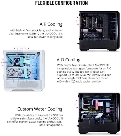 LIAN LI LANCOOL III E ATX PC Case  Spacious RGB Gaming Computer Case with Hinged Tempered Glass Doors  Fine Mesh Panels  4x140mm PWM Fans Pre Installed High Airflow Chassis  Black