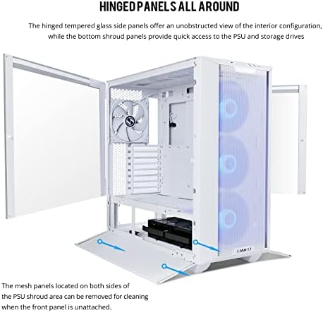 LIAN LI LANCOOL III E ATX PC Case  Spacious RGB Gaming Computer Case with Hinged Tempered Glass Doors  Fine Mesh Panels  4x140mm PWM Fans Pre Installed High Airflow Chassis  White