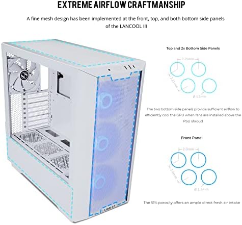 LIAN LI LANCOOL III E ATX PC Case  Spacious RGB Gaming Computer Case with Hinged Tempered Glass Doors  Fine Mesh Panels  4x140mm PWM Fans Pre Installed High Airflow Chassis  White