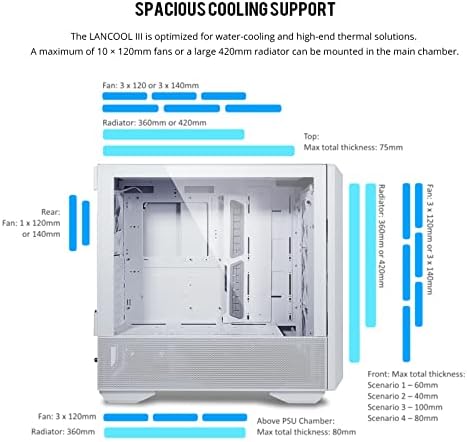 LIAN LI LANCOOL III E ATX PC Case  Spacious RGB Gaming Computer Case with Hinged Tempered Glass Doors  Fine Mesh Panels  4x140mm PWM Fans Pre Installed High Airflow Chassis  White