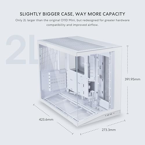 LIAN LI O11D MINI V2 Flow | Carcasa compacta ATX de flujo de aire de media torre para computadora | Vista panorámica | Flujo de aire de alto rendimiento | Incluye 5 ventiladores de hoja inversa de