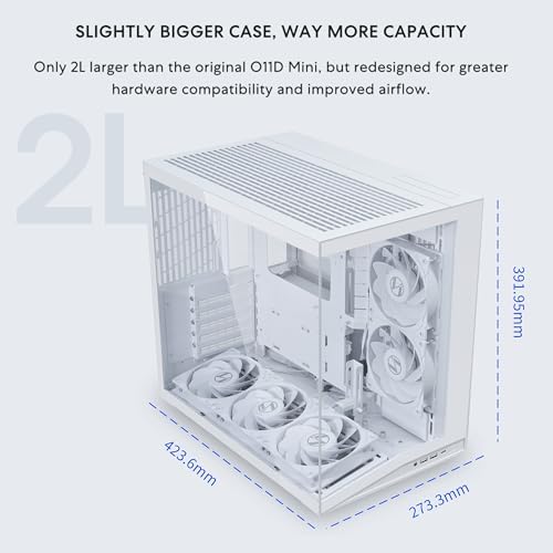 LIAN LI O11D MINI V2 Flow | Carcasa compacta ATX de flujo de aire de media torre para computadora | Vista panorámica | Flujo de aire de alto rendimiento | Incluye 5 ventiladores de hoja inversa de
