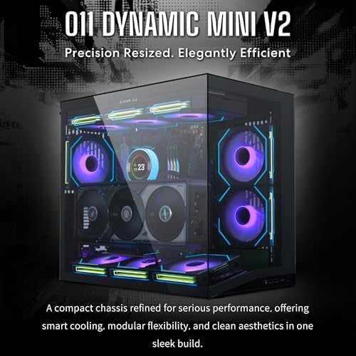 LIAN LI O11D MINI V2 Flow   Compact ATX Mid Tower Airflow Computer Case   Panoramic View   High Performance Airflow   Includes 5 x 120mm Reverse Blade Fans   Cable Management   Black  O11DMIV2FX