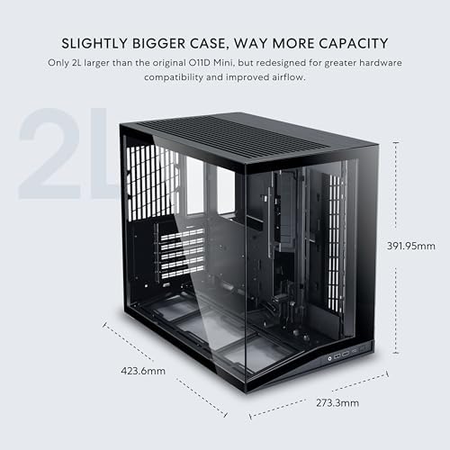 LIAN LI O11D MINI V2   Compact ATX Mid Tower Airflow Computer Case   Panoramic View   Fully Ventilated Airflow   Adjustable I/O   Pillar Less   Cable Management   Black  O11DMIV2X 