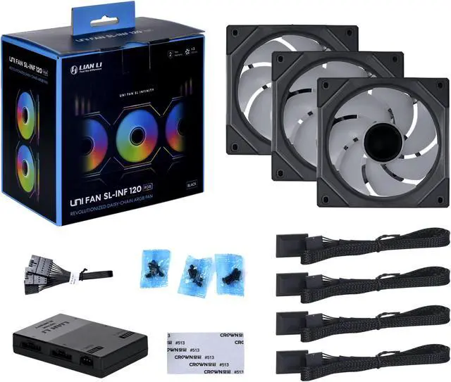 LIAN LI UNI FAN SL INFINITY 120 RGB BLACK  3 PCS PACK    UF SLIN120 3B    L Connect 3 0 Controller included
