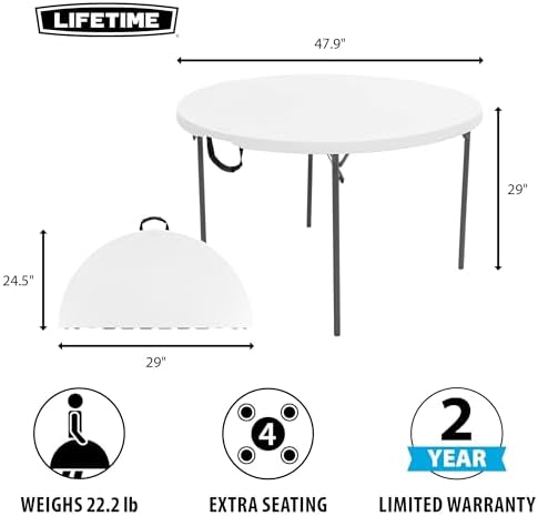 LIFETIME Light Commercial Fold in Half Round Table  4 Foot