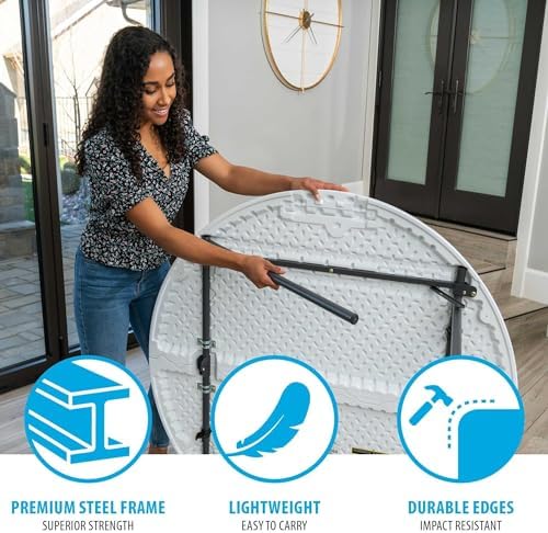 LIFETIME Light Commercial Fold in Half Round Table  4 Foot