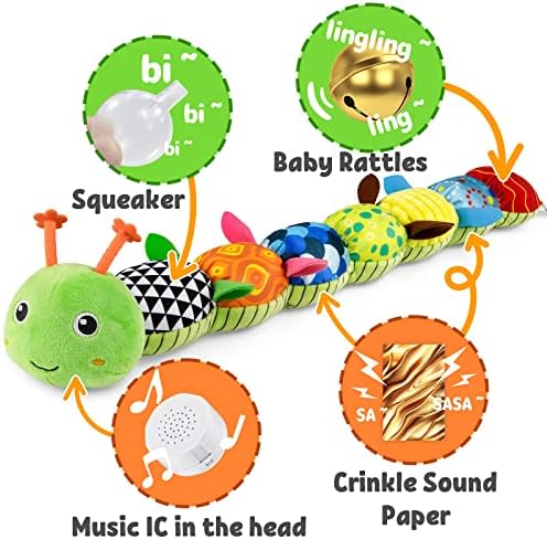 LIGHTDESIRE Baby Toys Musical Caterpillar Infant Stuffed Animal Toy with Crinkle and Rattles Soft Sensory Toys with Textures for Tummy Time Newborn Boys Girls 0 3 6 12 Months Green 