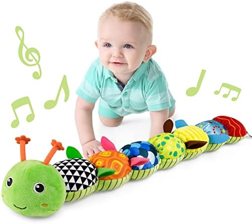 LIGHTDESIRE Baby Toys Musical Caterpillar Infant Stuffed Animal Toy with Crinkle and Rattles Soft Sensory Toys with Textures for Tummy Time Newborn Boys Girls 0 3 6 12 Months Green 