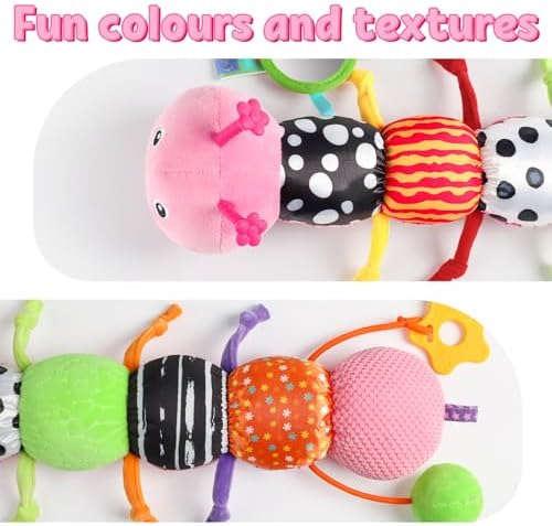 LIGHTDESIRE Baby Toys Musical Caterpillar Infant Toys Stuffed Animals with Mirror Ruler Design Pull String&Rattles Sensory Toy for Tummy Time Boy Girl Newborn Gifts 3 6 12 Months Rose Pink Knot Limb