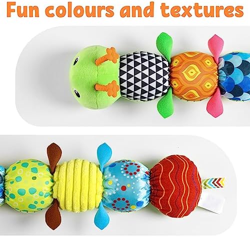 LIGHTDESIRE Baby Toys Musical Caterpillar Infant Toys Stuffed Animals with Mirror Ruler Design Pull String&Rattles Sensory Toy for Tummy Time Boy Girl Newborn Gifts 3 6 12 Months Rose Pink Knot Limb