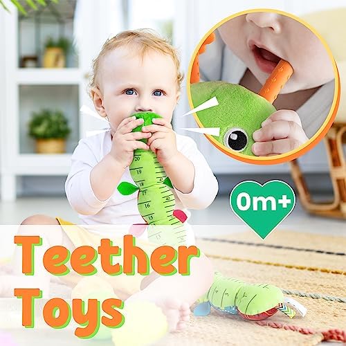 LIGHTDESIRE Baby Toys Musical Caterpillar Infant Toys Stuffed Animals with Mirror Ruler Design Pull String&Rattles Sensory Toy for Tummy Time Boy Girl Newborn Gifts 3 6 12 Months Rose Pink Knot Limb