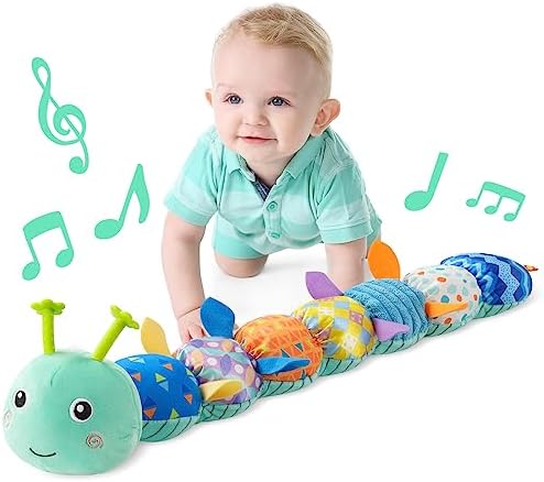 LIGHTDESIRE Baby Toys Musical Caterpillar Infant Toys Stuffed Animals with Mirror Ruler Design Pull String&Rattles Sensory Toy for Tummy Time Boy Girl Newborn Gifts 3 6 12 Months Rose Pink Knot Limb