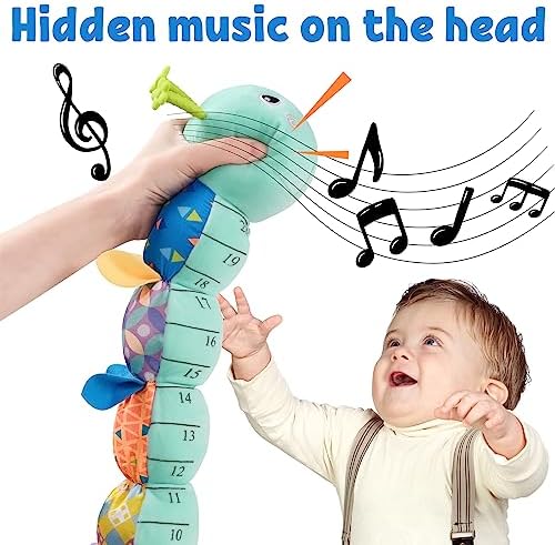 LIGHTDESIRE Baby Toys Musical Caterpillar Infant Toys Stuffed Animals with Mirror Ruler Design Pull String&Rattles Sensory Toy for Tummy Time Boy Girl Newborn Gifts 3 6 12 Months Rose Pink Knot Limb
