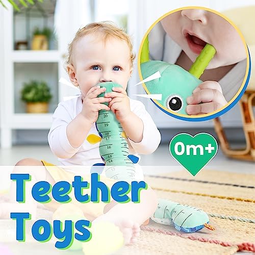 LIGHTDESIRE Baby Toys Musical Caterpillar Infant Toys Stuffed Animals with Mirror Ruler Design Pull String&Rattles Sensory Toy for Tummy Time Boy Girl Newborn Gifts 3 6 12 Months Rose Pink Knot Limb