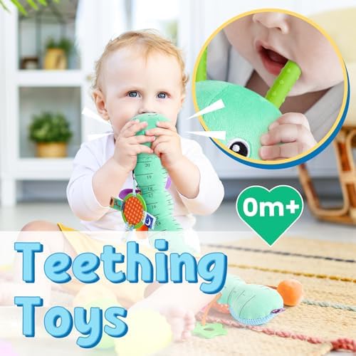 LIGHTDESIRE Baby Toys Musical Caterpillar Infant Toys Stuffed Animals with Mirror Ruler Design Pull String&Rattles Sensory Toy for Tummy Time Boy Girl Newborn Gifts 3 6 12 Months Rose Pink Knot Limb