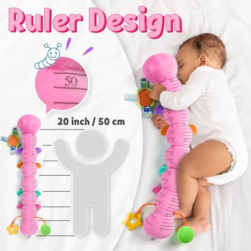 LIGHTDESIRE Baby Toys Musical Caterpillar Infant Toys Stuffed Animals with Mirror Ruler Design Pull String&Rattles Sensory Toy for Tummy Time Boy Girl Newborn Gifts 3 6 12 Months Rose Pink Knot Limb