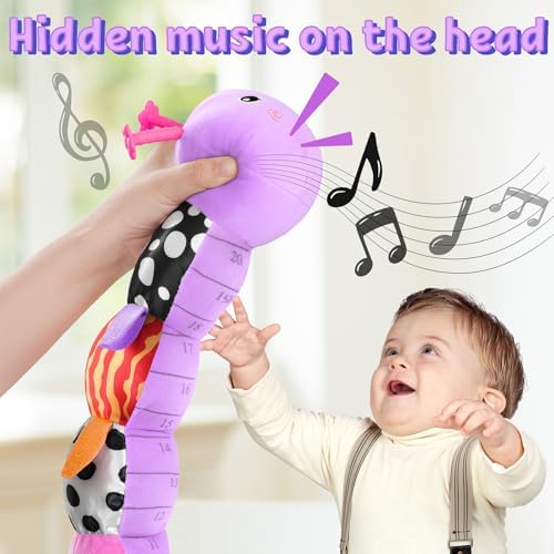 LIGHTDESIRE Baby Toys Musical Caterpillar Infant Toys Stuffed Animals with Mirror Ruler Design Pull String&Rattles Sensory Toy for Tummy Time Boy Girl Newborn Gifts 3 6 12 Months Rose Pink Knot Limb