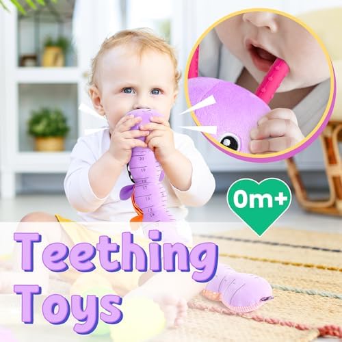 LIGHTDESIRE Baby Toys Musical Caterpillar Infant Toys Stuffed Animals with Mirror Ruler Design Pull String&Rattles Sensory Toy for Tummy Time Boy Girl Newborn Gifts 3 6 12 Months Rose Pink Knot Limb