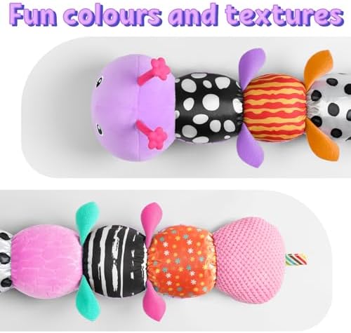 LIGHTDESIRE Baby Toys Musical Caterpillar Infant Toys Stuffed Animals with Mirror Ruler Design Pull String&Rattles Sensory Toy for Tummy Time Boy Girl Newborn Gifts 3 6 12 Months Rose Pink Knot Limb
