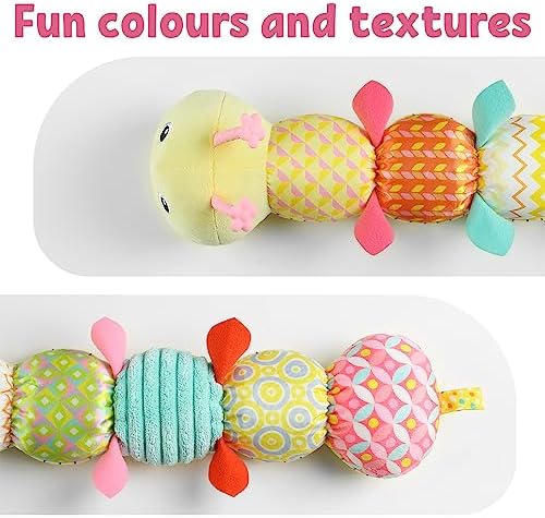 LIGHTDESIRE Baby Toys Musical Caterpillar Infant Toys Stuffed Animals with Mirror Ruler Design Pull String&Rattles Sensory Toy for Tummy Time Boy Girl Newborn Gifts 3 6 12 Months Rose Pink Knot Limb