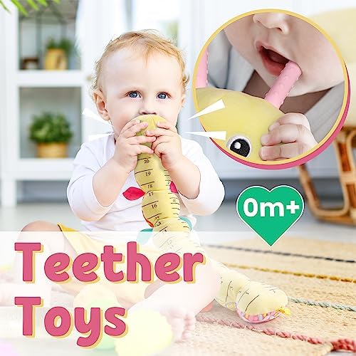 LIGHTDESIRE Baby Toys Musical Caterpillar Infant Toys Stuffed Animals with Mirror Ruler Design Pull String&Rattles Sensory Toy for Tummy Time Boy Girl Newborn Gifts 3 6 12 Months Rose Pink Knot Limb