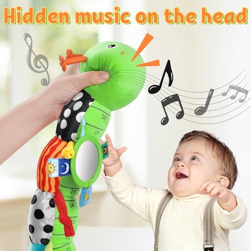 LIGHTDESIRE Baby Toys Musical Caterpillar Infant Toys Stuffed Animals with Mirror Ruler Design Pull String&Rattles Sensory Toy for Tummy Time Boy Girl Newborn Gifts 3 6 12 Months Rose Pink Knot Limb