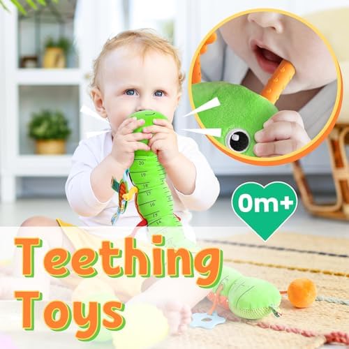 LIGHTDESIRE Baby Toys Musical Caterpillar Infant Toys Stuffed Animals with Mirror Ruler Design Pull String&Rattles Sensory Toy for Tummy Time Boy Girl Newborn Gifts 3 6 12 Months Rose Pink Knot Limb