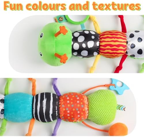 LIGHTDESIRE Baby Toys Musical Caterpillar Infant Toys Stuffed Animals with Mirror Ruler Design Pull String&Rattles Sensory Toy for Tummy Time Boy Girl Newborn Gifts 3 6 12 Months Rose Pink Knot Limb