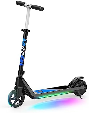 LINGTENG Electric Scooter for Kids Age 6 10  Kick Start Boost Scooter with Adjustable Speed and Height  Flash Wheel & Deck Lights