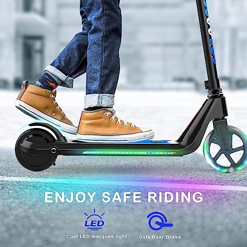 LINGTENG Electric Scooter for Kids Age 6 10  Kick Start Boost Scooter with Adjustable Speed and Height  Flash Wheel & Deck Lights