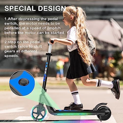 LINGTENG Electric Scooter for Kids Age 6 10  Kick Start Boost Scooter with Adjustable Speed and Height  Flash Wheel & Deck Lights