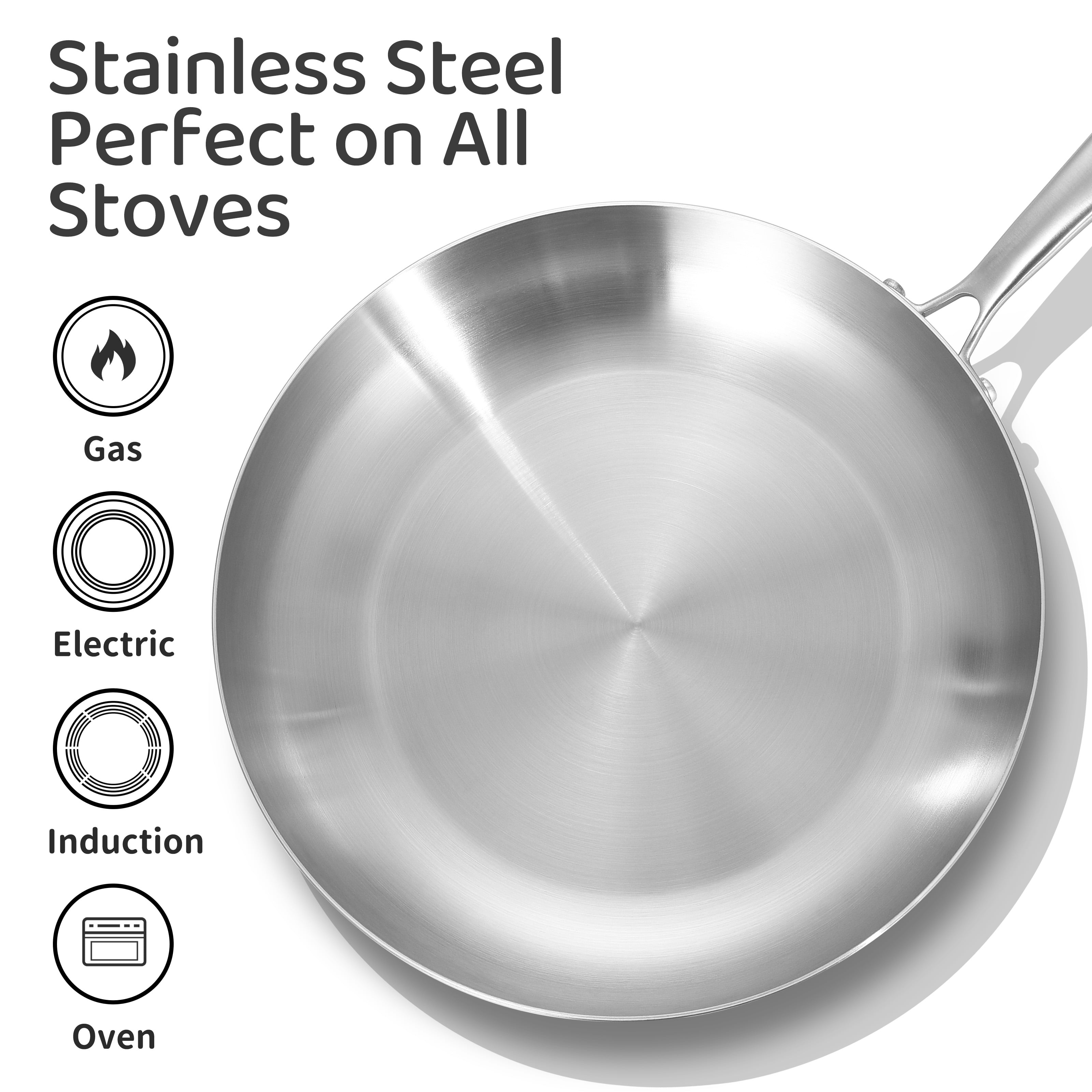 LOLYKITCH Tri Ply Stainless Steel Pan Set  8 5 inch  10 inch  12 inch Chef & Frying Pan  Induction & Oven Safe