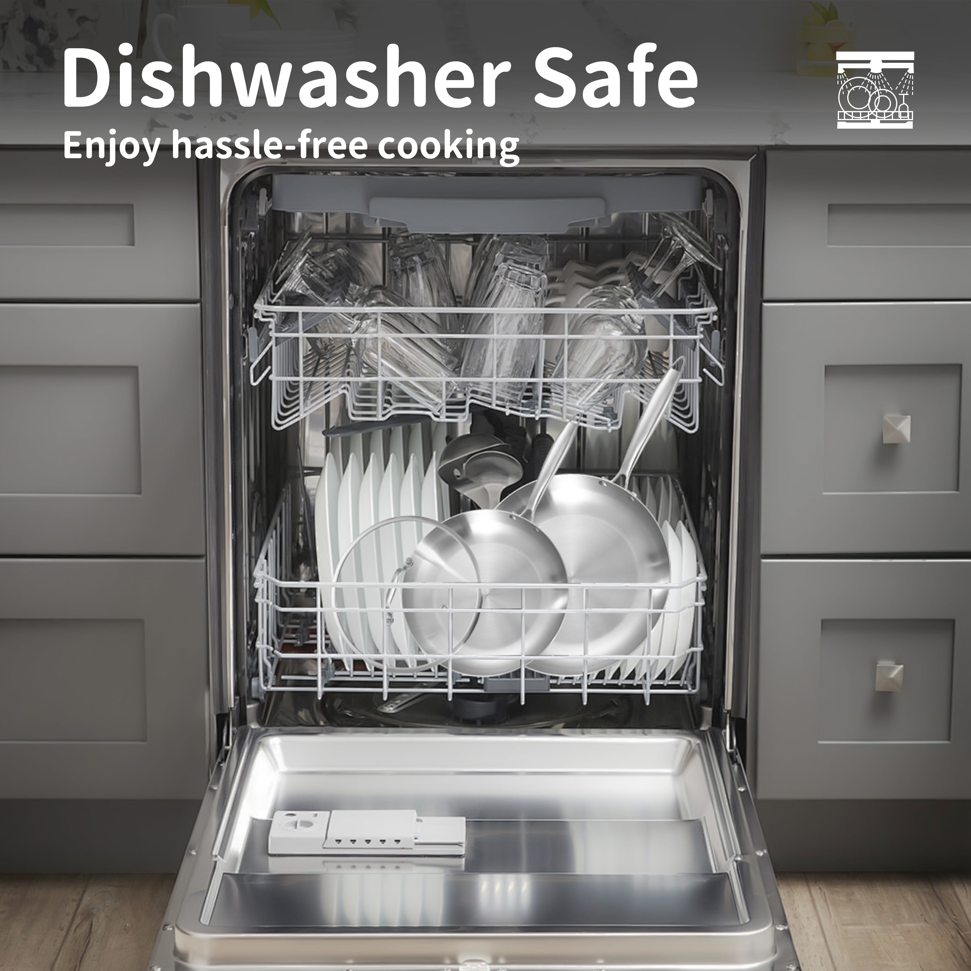 LOLYKITCH Tri Ply Stainless Steel Pan Set  8 5 inch  10 inch  12 inch Chef & Frying Pan  Induction & Oven Safe